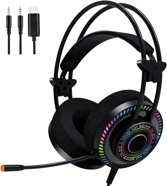 Gaming headphones with microphone and RGB lighting